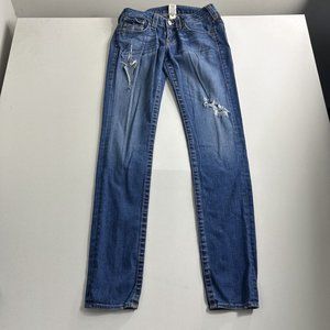 True Religion Jeans Womens‎ 30x34 Julie Skinny Distressed Denim Blue Made in USA